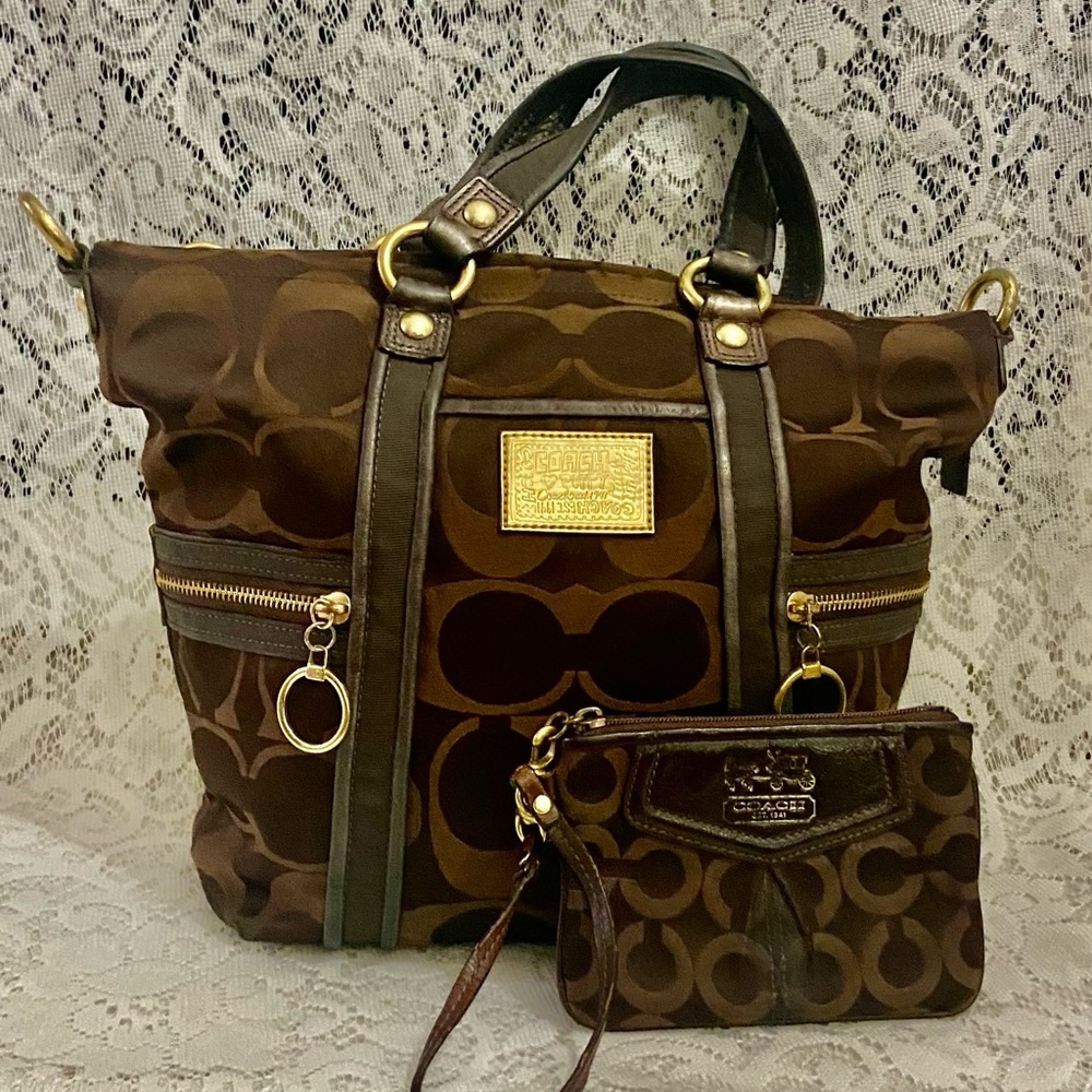 Coach - 13843 Poppy Brown Signature Hobo Tote and Wallet Set